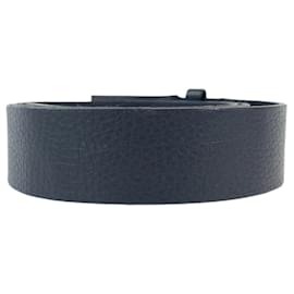 Gucci-Gucci Leather Interlocking Belt Navy Silver-Blue