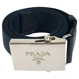 Prada Canvas/Leather Belt Unisex Blue