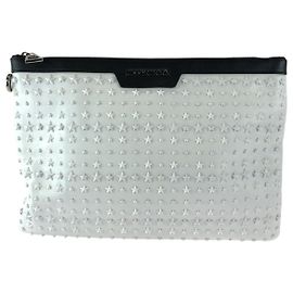 Bolsa clutch de couro com tachas em estrela Jimmy Choo Branco