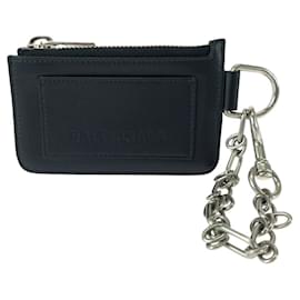 Balenciaga-Balenciaga Leather Logo Black Coin Card Case-Black