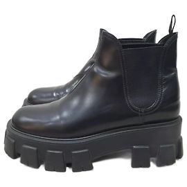 Prada schwarze Leder Monolith Chelsea Boots Größe 38 Schwarz