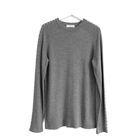 Balenciaga-Balenciaga Staple Trim Grey Fine Knit Sweater Jumper-Grey