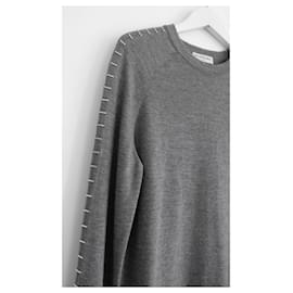 Balenciaga-Balenciaga Staple Trim Grey Fine Knit Sweater Jumper-Grey