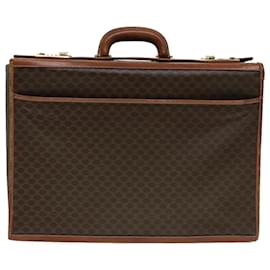 Céline-CELINE Macadam Canvas Trunk PVC Leather Gold Brown Auth 92361-Brown,Golden
