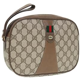 Gucci-GUCCI GG Supreme Web Sherry Line Clutch Bag PVC Beige Red 89 01 034 Auth bs18626-Red,Beige