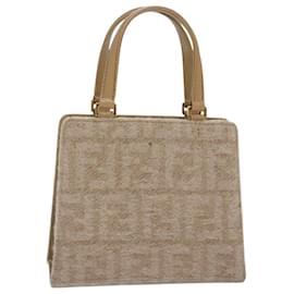 Fendi-FENDI Zucca Canvas Hand Bag Beige Gold Auth 93833A-Beige,Golden