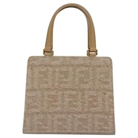 Fendi-FENDI Zucca Canvas Hand Bag Beige Gold Auth 93833A-Beige,Golden
