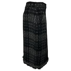 Chanel-Chanel Black / Charcoal Grey / Silver / Gold Metallic 2008 Wool Tweed Skirt-Black