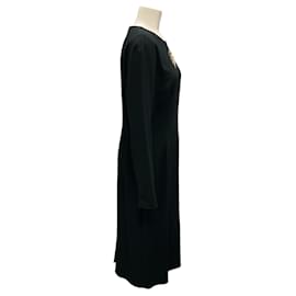 Dolce & Gabbana-Dolce & Gabbana Black Heart Logo Patch Long Sleeved Crepe Midi Dress-Black