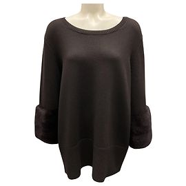 Pull en cachemire tricoté avec des poignets en fourrure de vison chocolat de la collection Michael Kors Marron