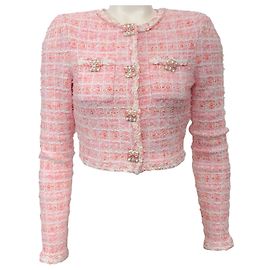 Self portrait Self-Portrait Pink Boucle Check Knit Jacket Pink