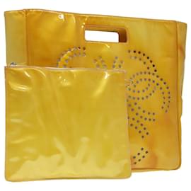 Chanel-CHANEL COCO Mark Hand Bag Patent leather Yellow CC Auth bs18402-Yellow