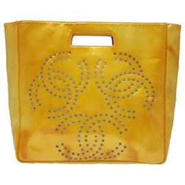 Chanel-CHANEL COCO Mark Hand Bag Patent leather Yellow CC Auth bs18402-Yellow