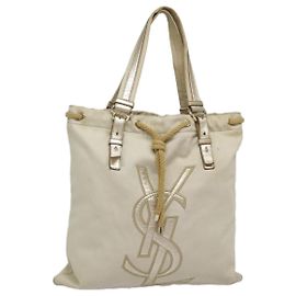 SAINT LAURENT Kahala Tote Bag Canvas White Gold 121631 Auth bs18330 White Golden