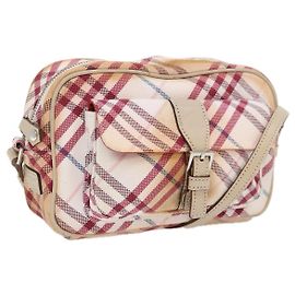 Bolsa de ombro Burberry Nova Check Blue Label em lona branca e vermelha Auth ti2120 Branco Vermelho