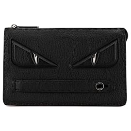Fendi-Black Fendi Leather Selleria Monster Clutch-Black