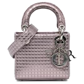 Dior-Pink Dior Mini Metallic Patent Microcannage Lady Dior Satchel-Pink
