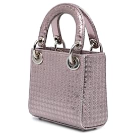 Dior-Pink Dior Mini Metallic Patent Microcannage Lady Dior Satchel-Pink