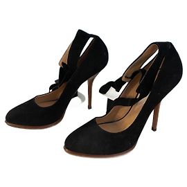Céline Black Leather and Suede Heels with Strap Black
