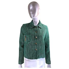 Sandro Green Tweed Blazer Jacket with Sequin Parrot Green