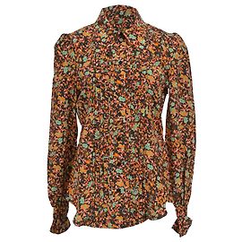 Victoria Beckham Bluse aus mehrfarbiger Seide mit floralem Rüschensaum Andere