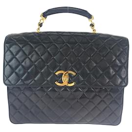Chanel-Chanel Lambskin Matelasse Coco Mark Briefcase-Black