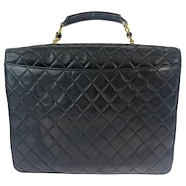 Chanel-Chanel Lambskin Matelasse Coco Mark Briefcase-Black