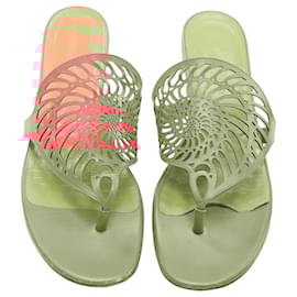 Hermès-Hermes Nautilus Spiral Cut Out Leather Flat Thong Slippers-Red