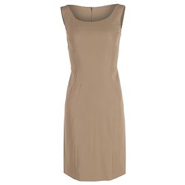 Alberta Ferretti Paneled Sleeveless Shift Dress in Brown Wool Brown