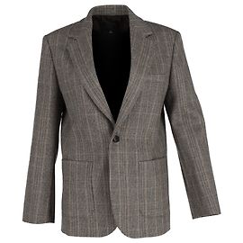 Nili Lotan Gael Boyfriend Plaid Single-Breasted Blazer in Grey Wool Grey