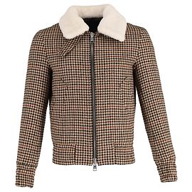 Braune Wolljacke mit Shearling-Kragen von AMI Paris Braun Rot