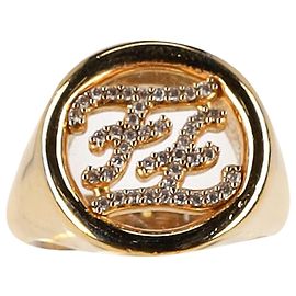 FENDI FF Embellished Signet Ring in Gold Metal Golden Metallic
