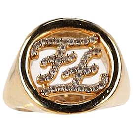 Fendi-FENDI FF Embellished Signet Ring in Gold Metal-Golden,Metallic
