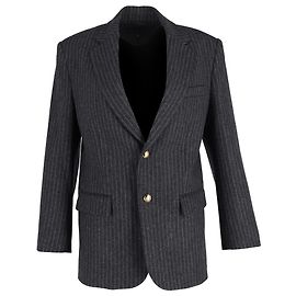 Nili Lotan Paul Pinstripe Single-Breasted Blazer in Grey Wool Grey