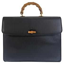 Gucci-Pasta de couro vintage Gucci com alças de bambu preta-Preto
