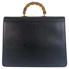 Gucci-Pasta de couro vintage Gucci com alças de bambu preta-Preto