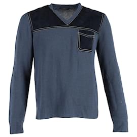 Prada-Prada Two Toned Sweater in Blue Wool-Blue