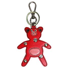 Prada Red Saffiano leather teddy bear keychain Red