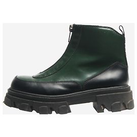 Ganni Bota de cremallera de cuero verde oscuro - talla EU 39 Verde