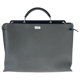 Fendi-Fendi Peekaboo Leather Handbag Gray-Grey