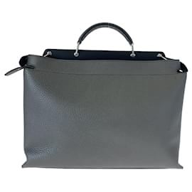 Fendi-Fendi Peekaboo Leather Handbag Gray-Grey