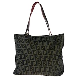 Fendi-Fendi Zucca Brown Red Gold Canvas Leather Reversible Tote-Brown