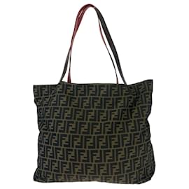 Fendi-Fendi Zucca Brown Red Gold Canvas Leather Reversible Tote-Brown