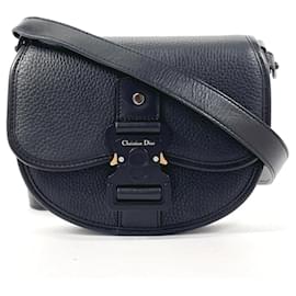 Christian Dior-Dior Gallop Leather Shoulder Bag Black-Black