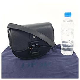 Christian Dior-Dior Gallop Leather Shoulder Bag Black-Black