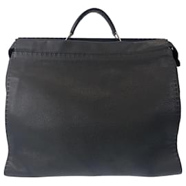 Fendi-Fendi Peekaboo Leather Shoulder Bag-Grey