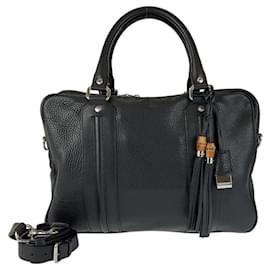 Gucci-Pasta de couro Gucci com tassel de bambu-Preto