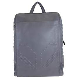 MCM Embossed Studs Leather Backpack Grey