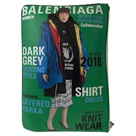Balenciaga-Balenciaga Leather Clutch Bag Black Green-Black