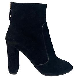 Louis Vuitton Black Leather Ankle Boots Black Golden
